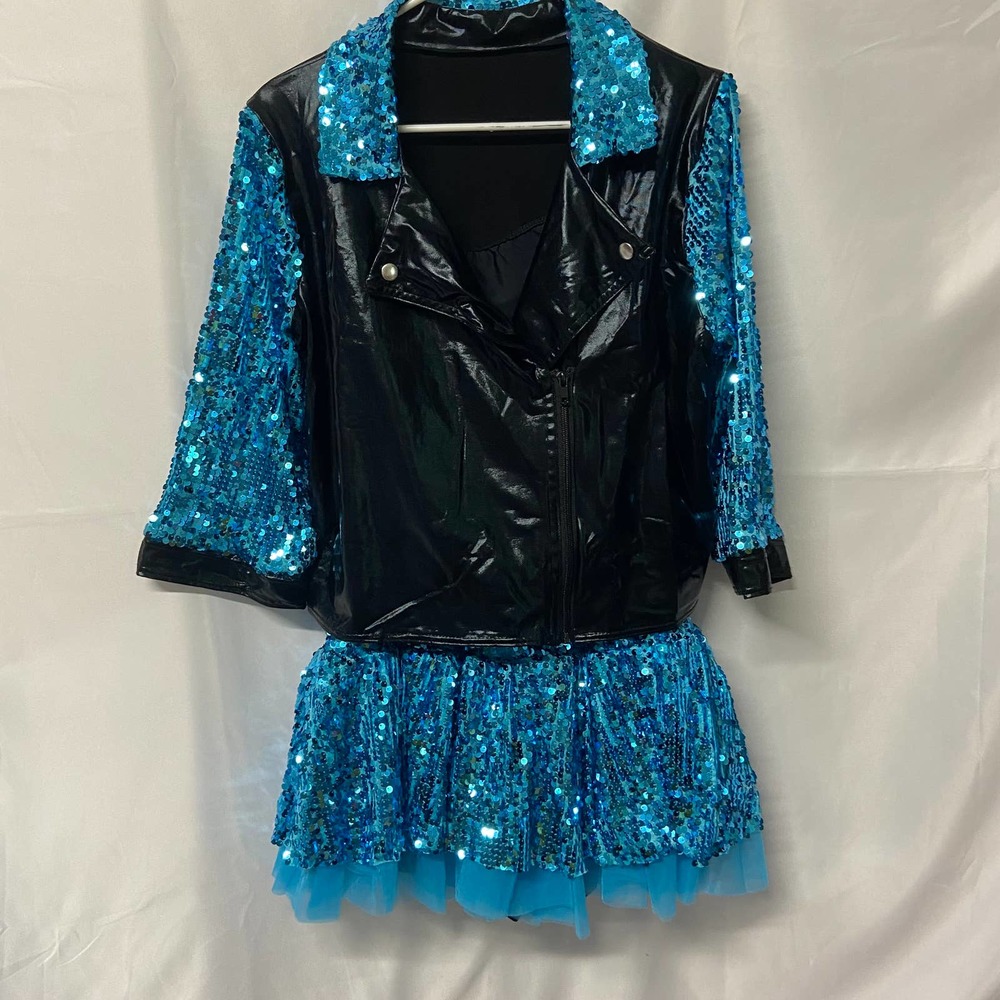 Weissman Dance Outfit 2 Piece XXL Dress Jacket Sequin Robin Egg Blue Childs